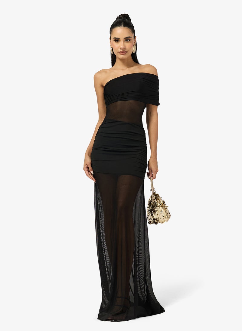 Ginger One Shoulder Ruched Mesh Dress - Image 4